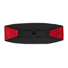 Load image into Gallery viewer, The back of a red satin cummerbund, including the black elastic strap