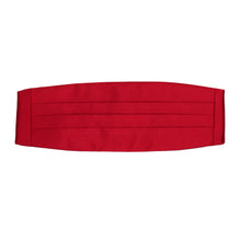 Load image into Gallery viewer, The front of a red satin cummerbund