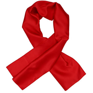 Red solid color scarf, crossed over itself