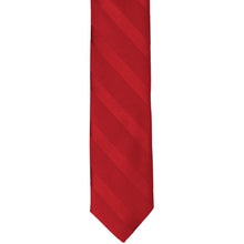 Load image into Gallery viewer, The front of a red tone-on-tone striped tie, laid out flat