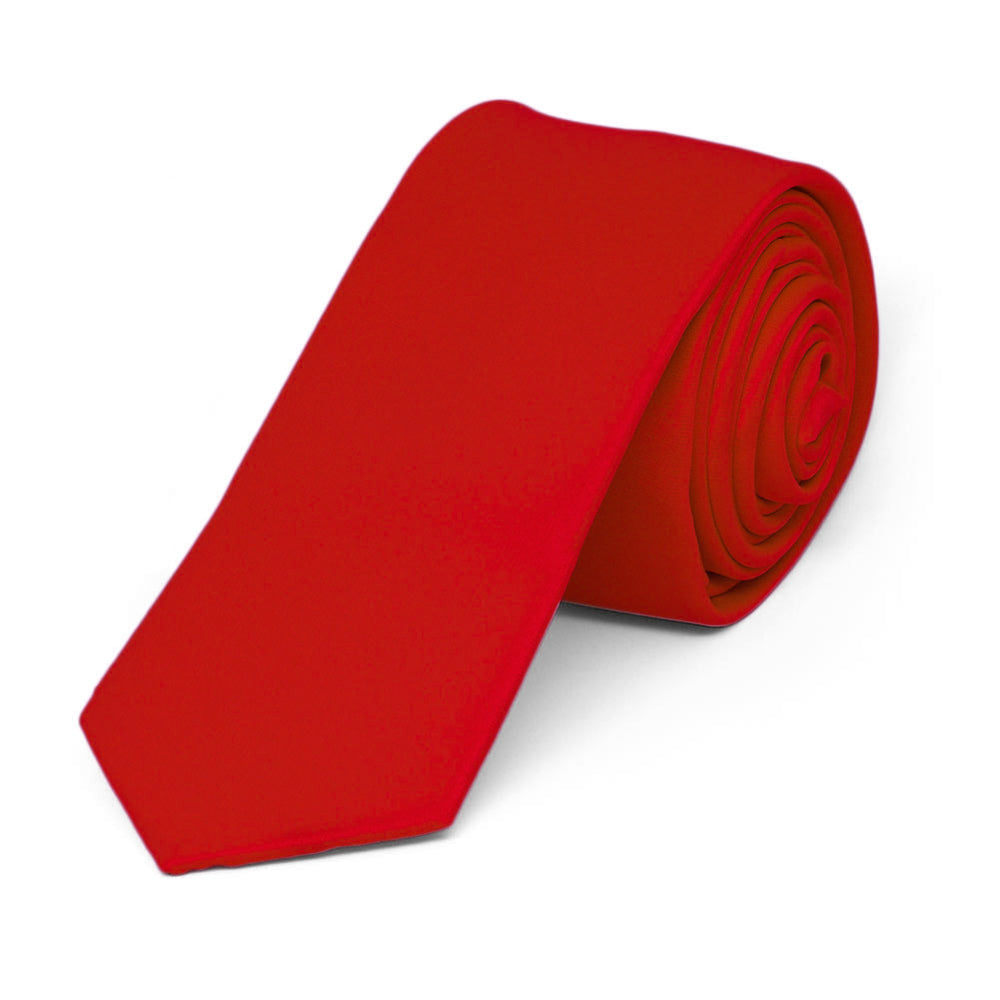 Red Skinny Solid Color Necktie, 2