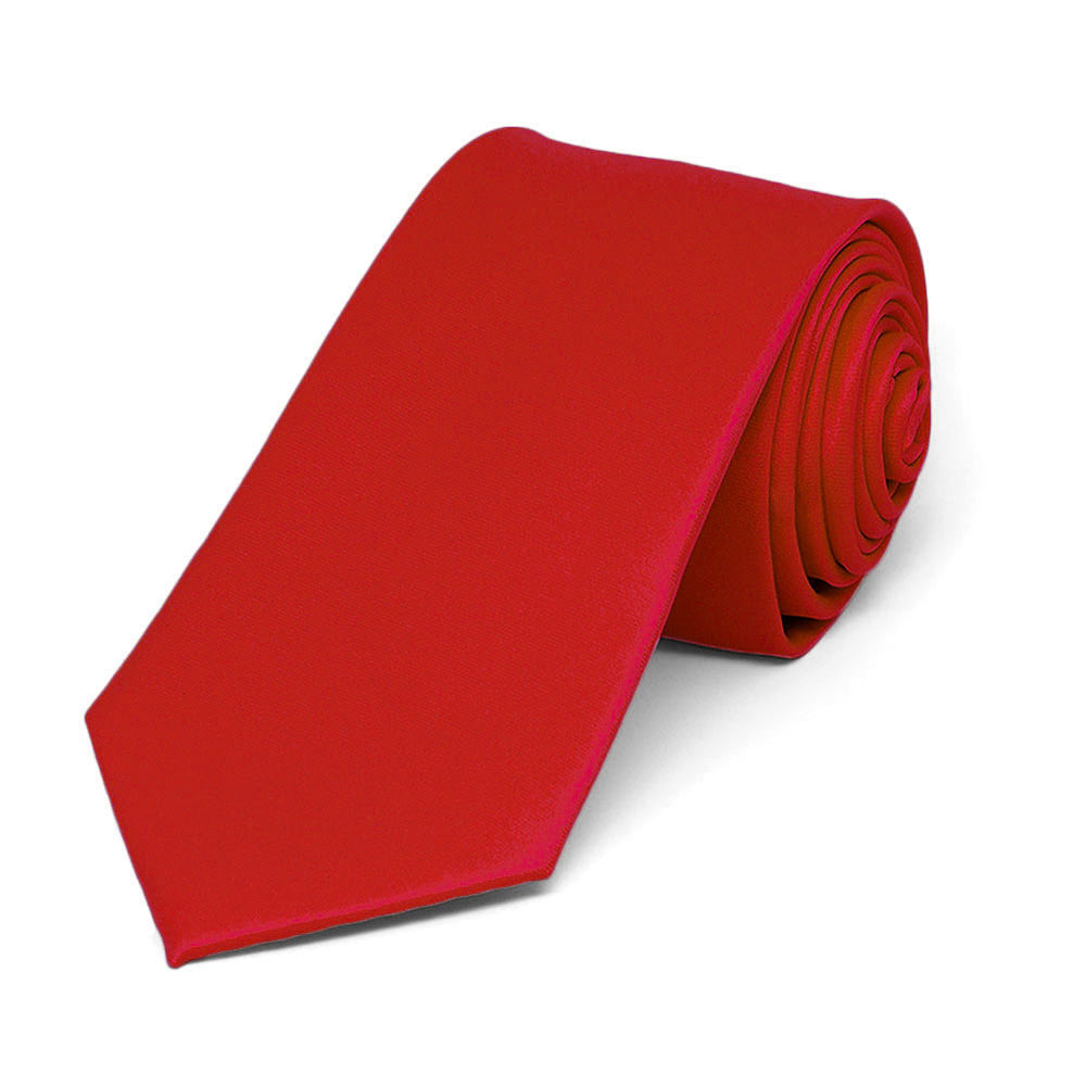 Red Slim Solid Color Necktie, 2.5