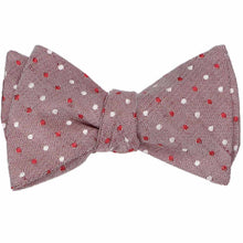 Load image into Gallery viewer, Red dotted self-tie bow tie, tied
