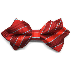 Front view of a red and silver striped diamond tip bow tie