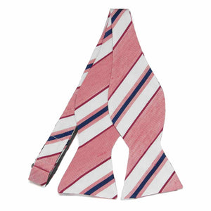 Red, white and dark blue striped self-tie bow tie