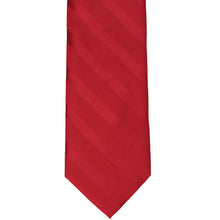 Load image into Gallery viewer, The front, flat view of a red tie with alternating ribbed and solid stripes