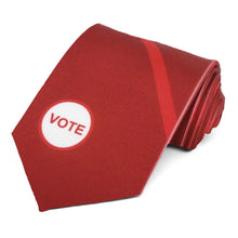 Load image into Gallery viewer, Red and white vote sticker on a red striped necktie.