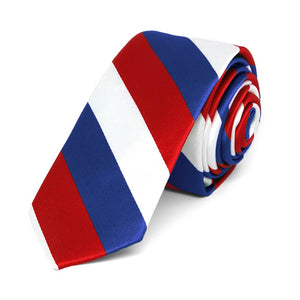 Red, White and Blue Striped Skinny Tie, 2" Width
