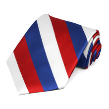 Load image into Gallery viewer, Red, White and Blue Extra Long Striped Tie