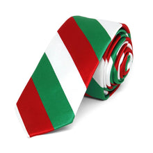 Load image into Gallery viewer, Kelly Green, Red and White Striped Skinny Tie, 2&quot; Width