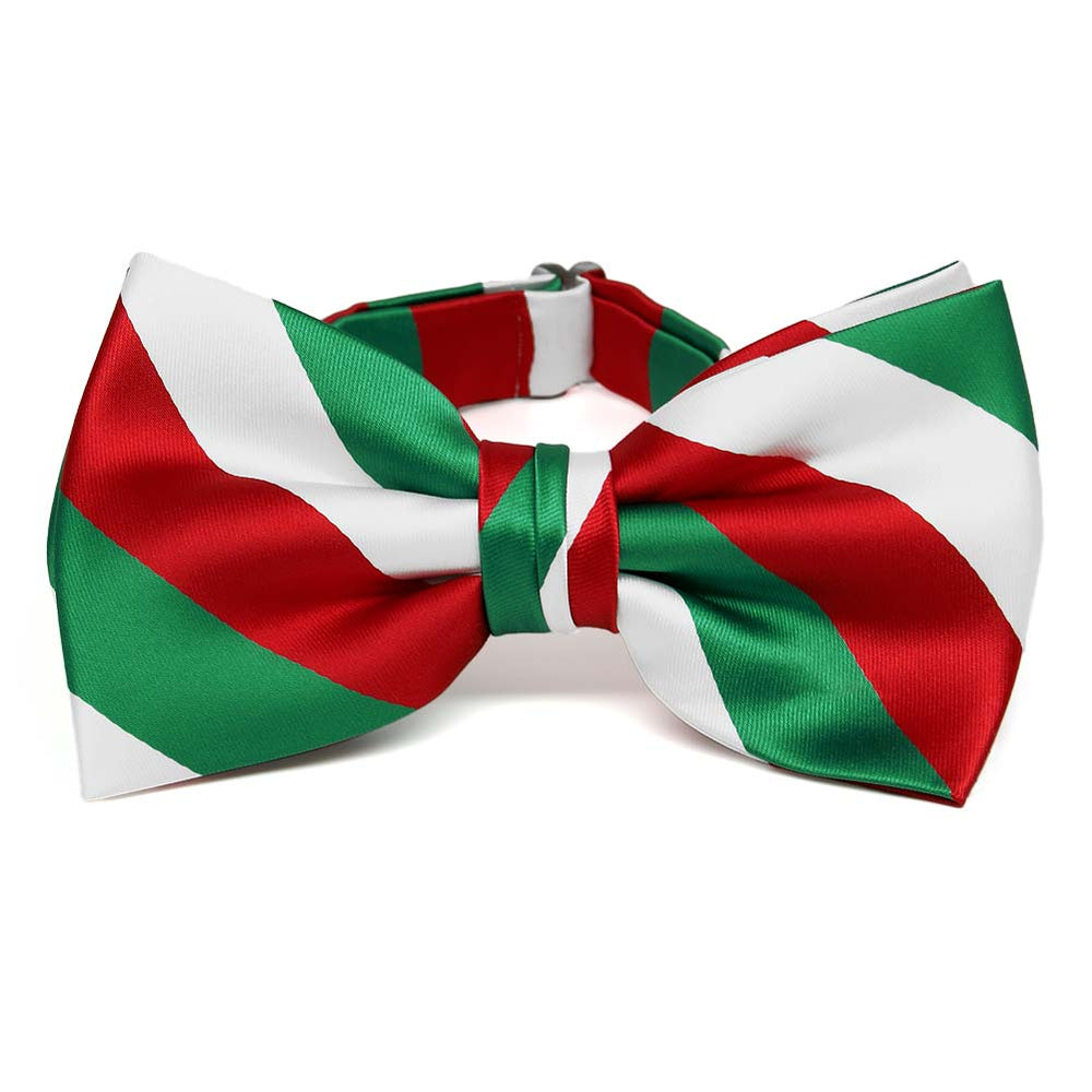 Kelly Green, White and Red Striped Bow Tie