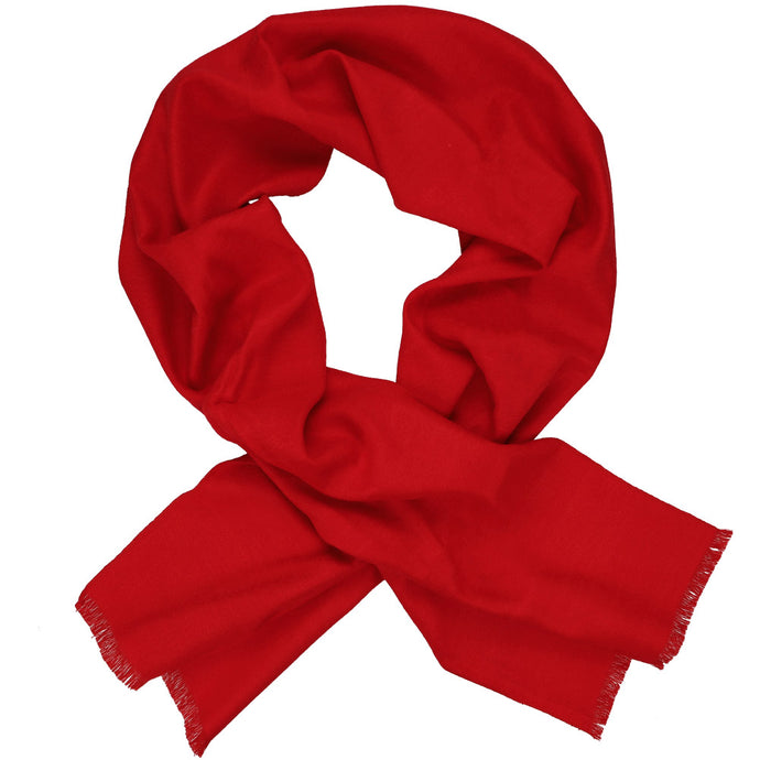 Red solid color winter scarf crossed over itself