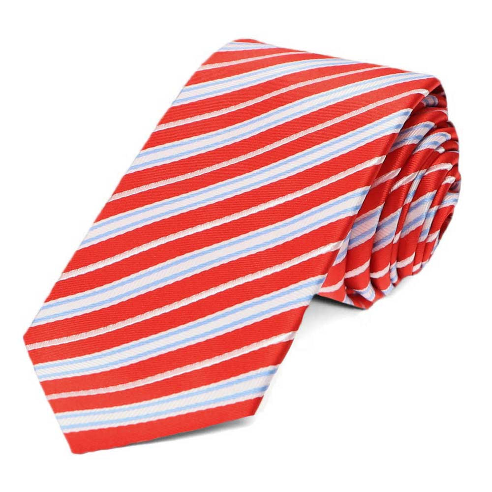 Red Superior Striped Slim Necktie