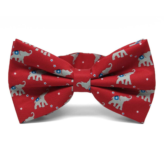 Republican Elephant pattern bow tie in red.
