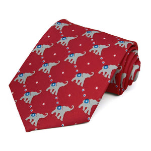Republican Elephant pattern 63" extra long necktie in red.
