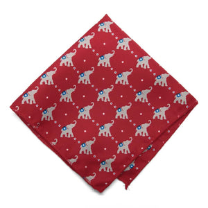 Republican Elephant pattern pocket square in red.