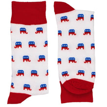 Load image into Gallery viewer, A folded pair of red, white and blue republican elephant socks