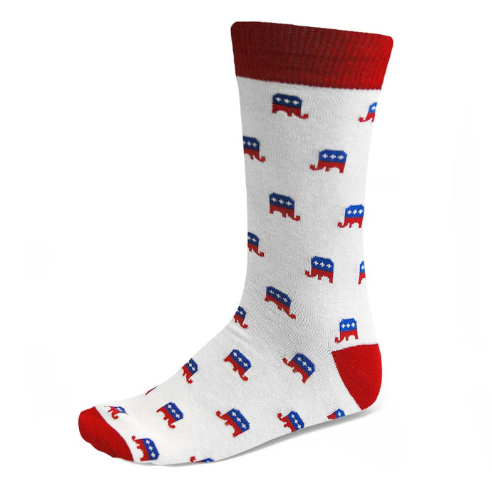 Men's republican elephant theme socks on white background