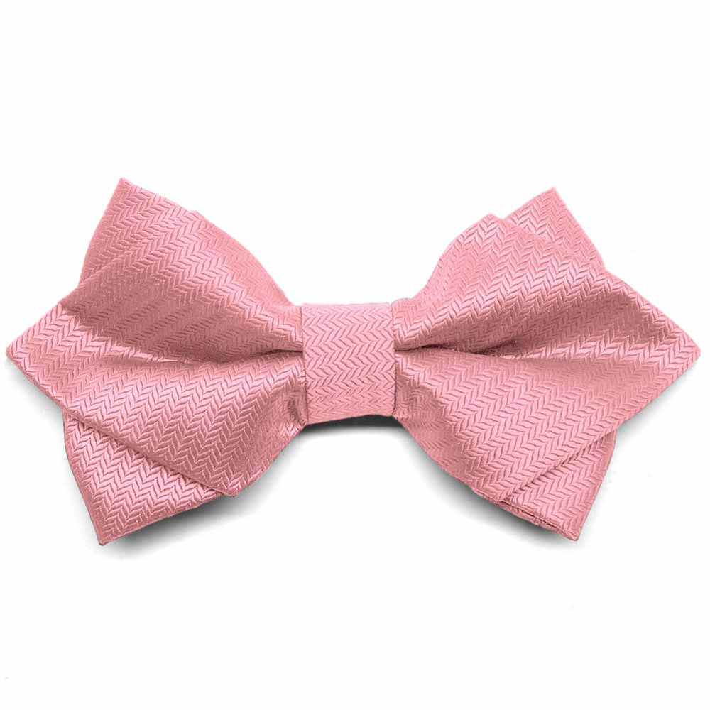 Rose Petal Pink Herringbone Diamond Tip Bow Tie