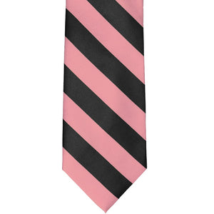 Rose petal pink and black striped tie, front flat view