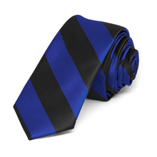 Load image into Gallery viewer, Royal Blue and Black Striped Skinny Tie, 2&quot; Width
