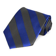 Load image into Gallery viewer, Royal Blue and Dark Gray Striped Tie