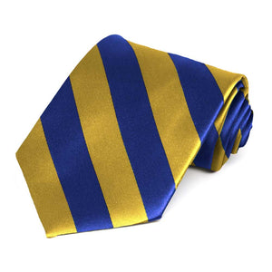 Royal Blue and Gold Extra Long Striped Tie