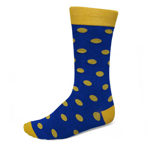 Men's royal blue and gold polka dot socks