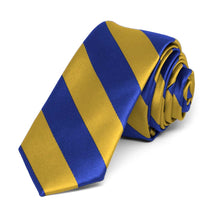 Load image into Gallery viewer, Royal Blue and Gold Striped Skinny Tie, 2&quot; Width