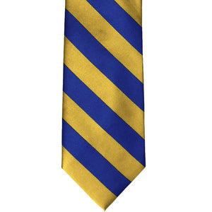 Front view royal blue and gold striped tie