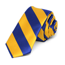 Load image into Gallery viewer, Royal Blue and Golden Yellow Striped Skinny Tie, 2&quot; Width