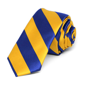 Royal Blue and Golden Yellow Striped Skinny Tie, 2" Width