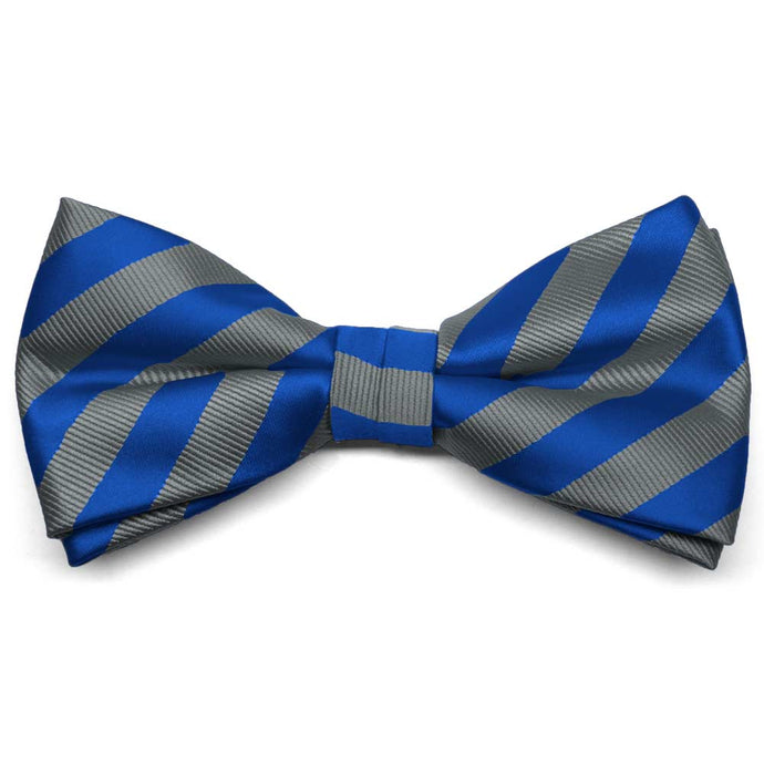 Blue and Gray Formal Striped Bow Tie