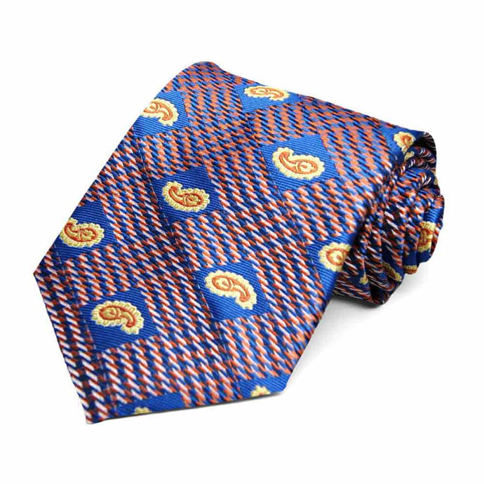 Royal Blue and Orange Churchill Paisley Necktie