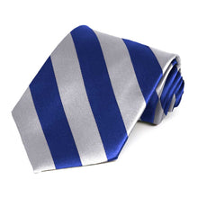 Load image into Gallery viewer, Royal Blue and Silver Extra Long Striped Tie
