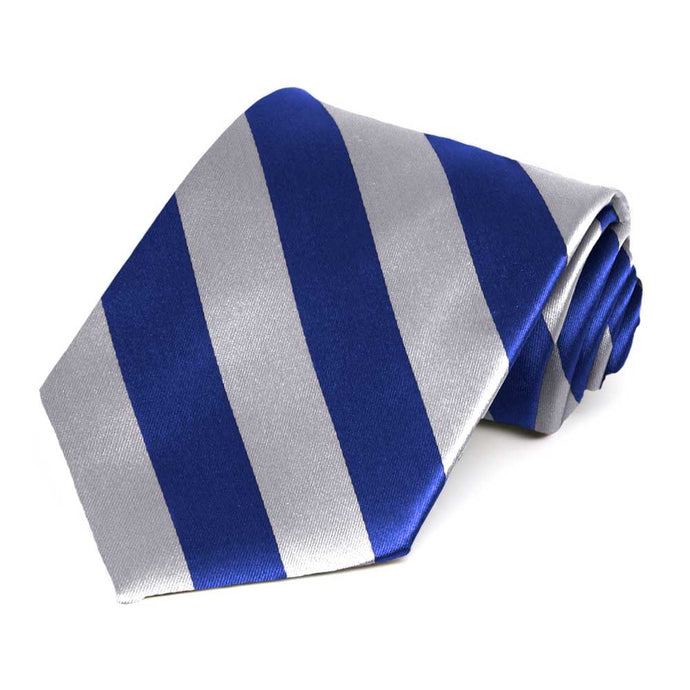 Royal Blue and Silver Extra Long Striped Tie