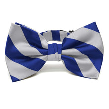 Load image into Gallery viewer, Royal Blue and Silver Striped Bow Tie