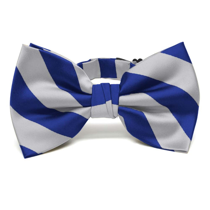 Royal Blue and Silver Striped Bow Tie