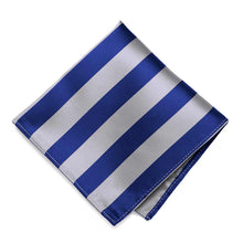 Load image into Gallery viewer, Royal Blue and Silver Striped Pocket Square