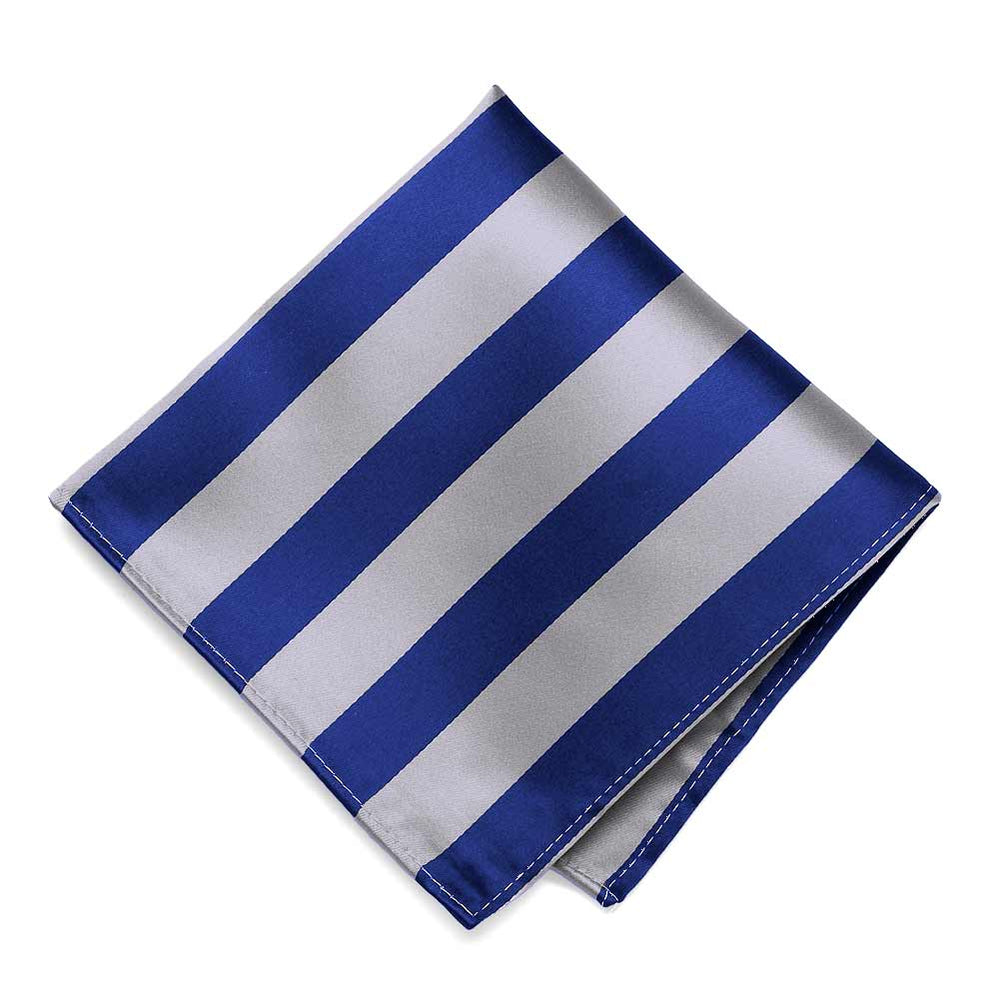 Royal Blue and Silver Striped Pocket Square