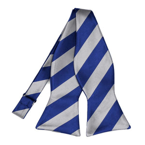 Royal Blue and Silver Striped Self-Tie Bow Tie