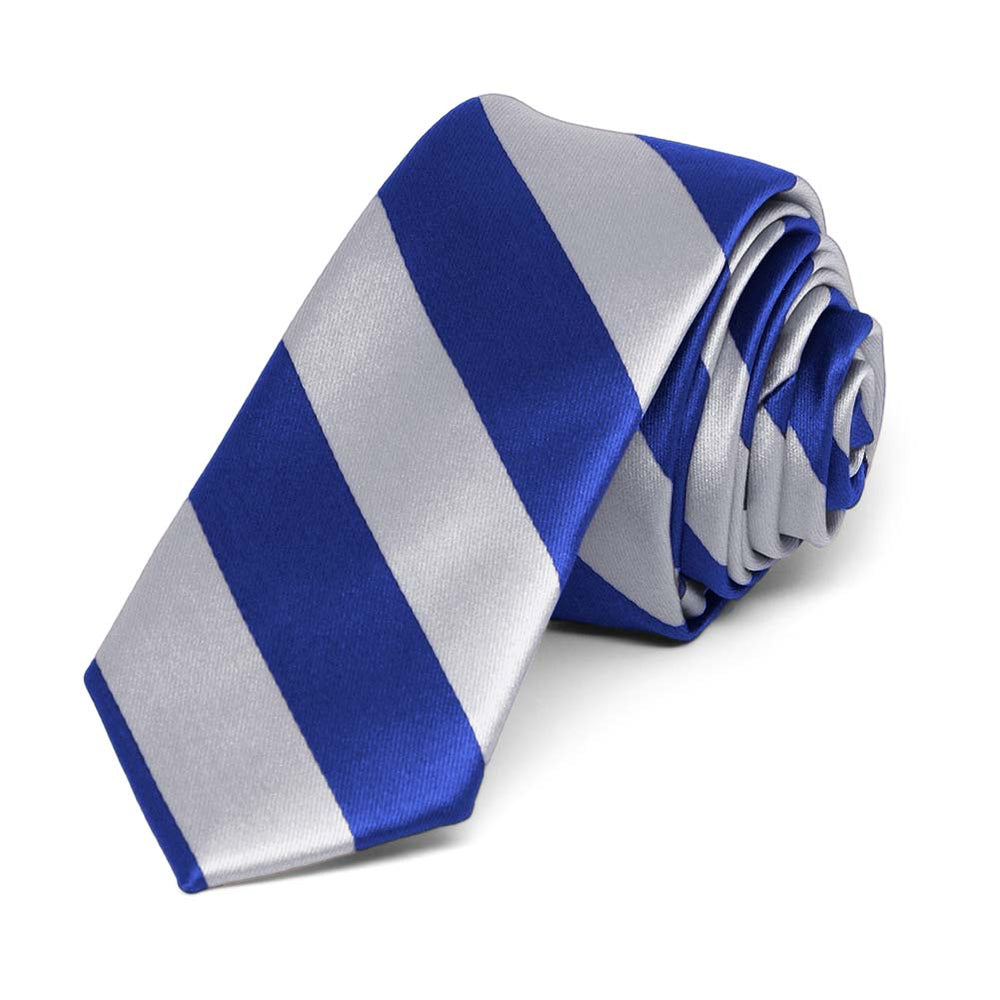 Royal Blue and Silver Striped Skinny Tie, 2