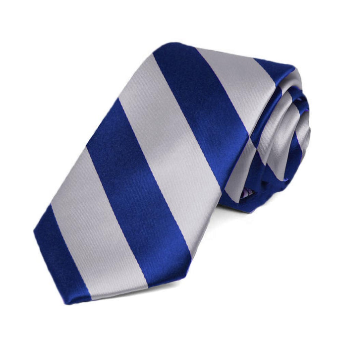 Royal Blue and Silver Striped Slim Tie, 2.5
