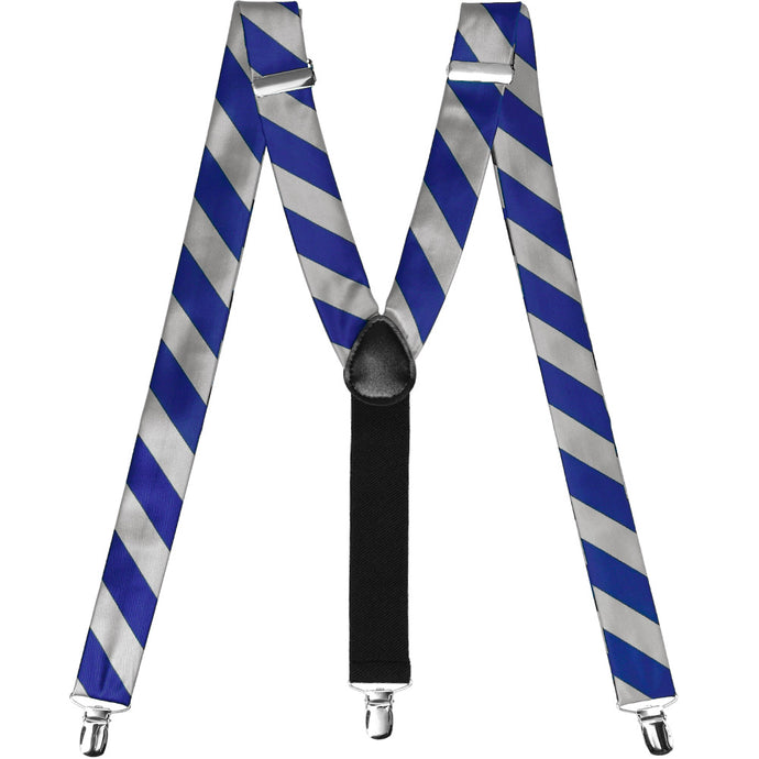 Pair of royal blue and silver striped suspenders
