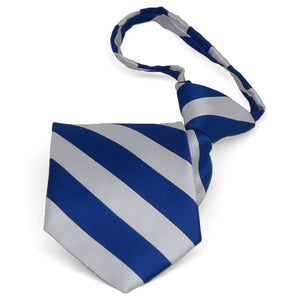 Pre-tied royal blue and silver striped zipper tie