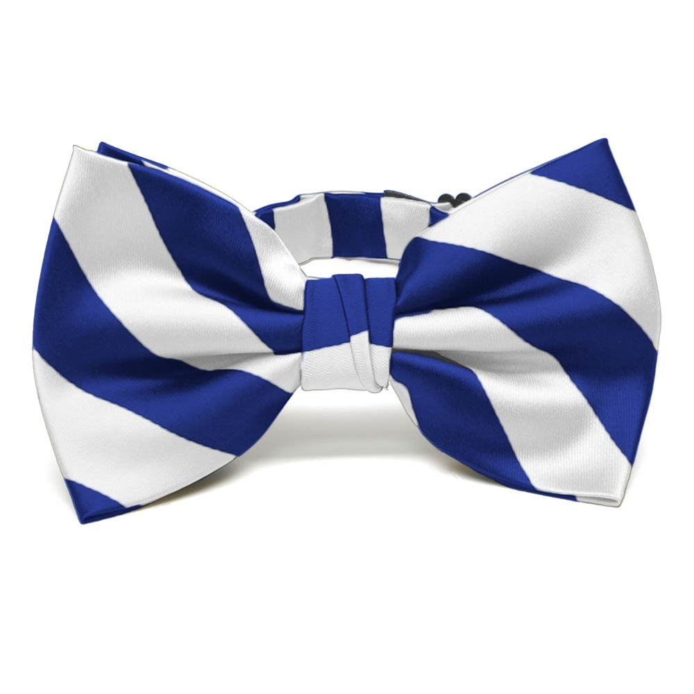 Royal Blue and White Striped Bow Tie