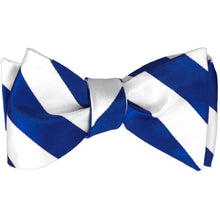 Load image into Gallery viewer, Royal blue and white striped self-tie bow tie