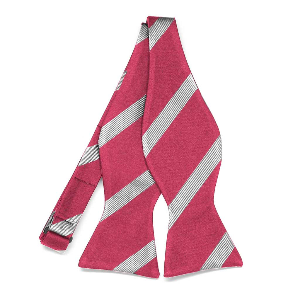 An untied ruby red and silver striped self-tie bow tie