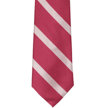 Load image into Gallery viewer, Ruby red and silver striped tie, front view