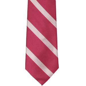 Ruby red and silver striped tie, front view
